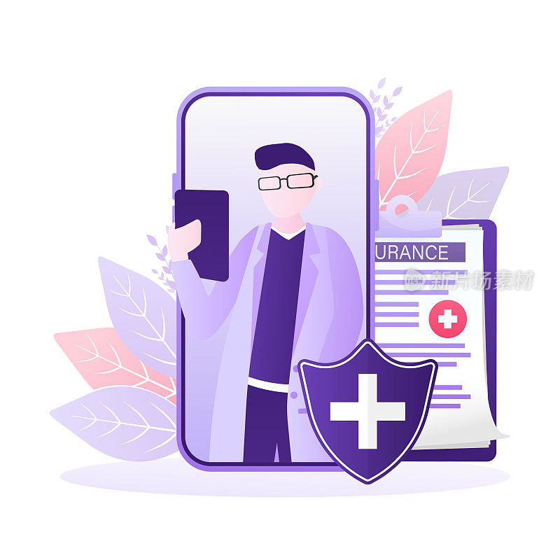 Flat illustration with online doctor. Doctor consultation. Vector illustration flat design. Video chat.